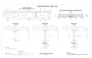 Bản vẽ kỹ thuật mặt cắt tiết diện dầm chữ I và sườn gia cường chống mất ổn định.
